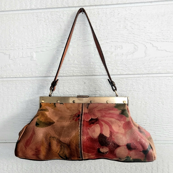 Patricia Nash Ferrera Frame Floral Shoulder Clutch Satchel Leather Bag Brown - Picture 2 of 16